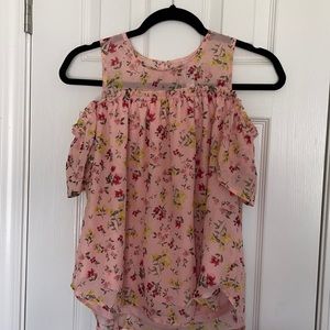 Peach floral girls cold shoulder top.